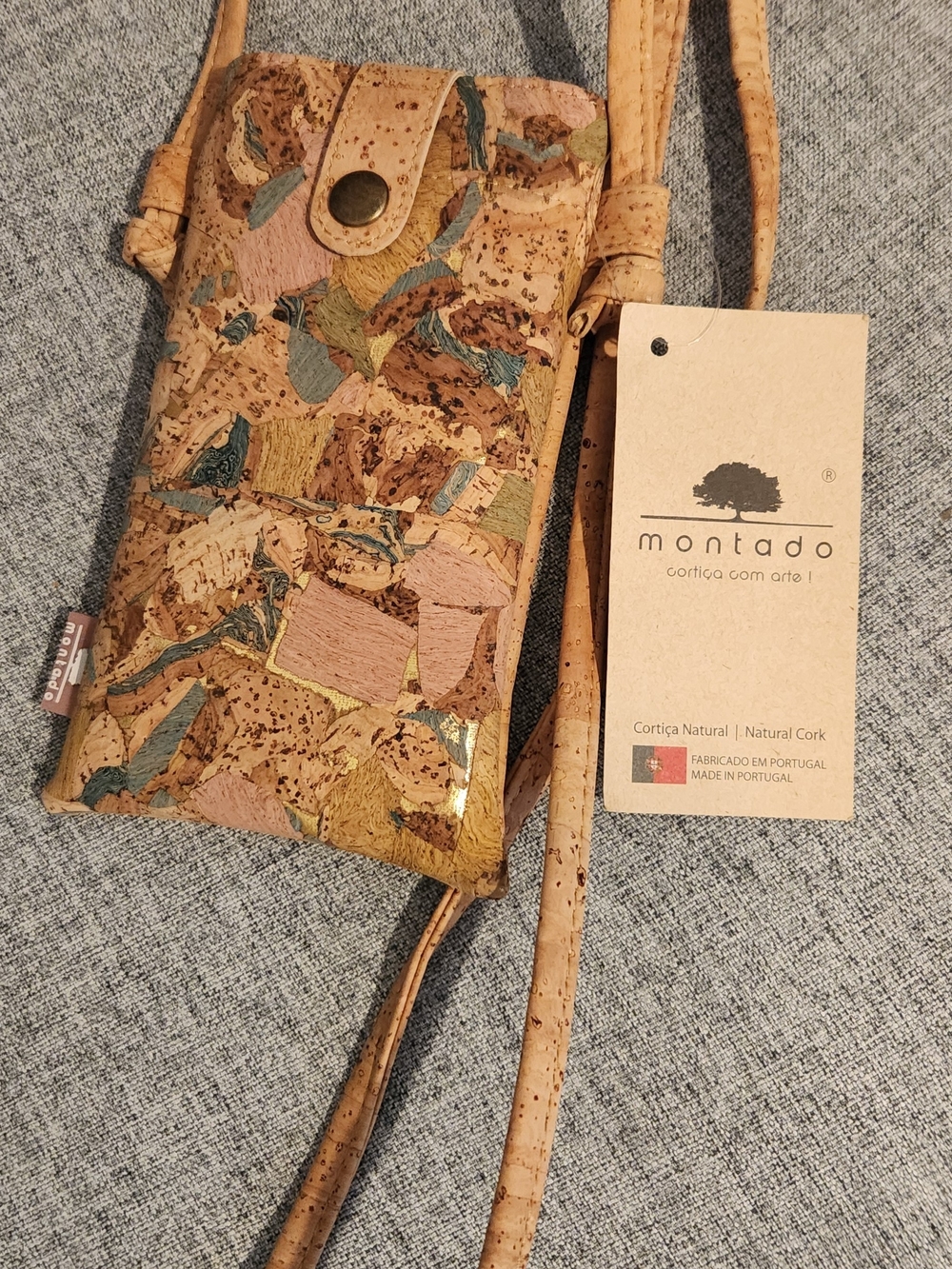 Montado Multicolor Cork Patchwork Crossbody Phone Pouch - Natural Tones